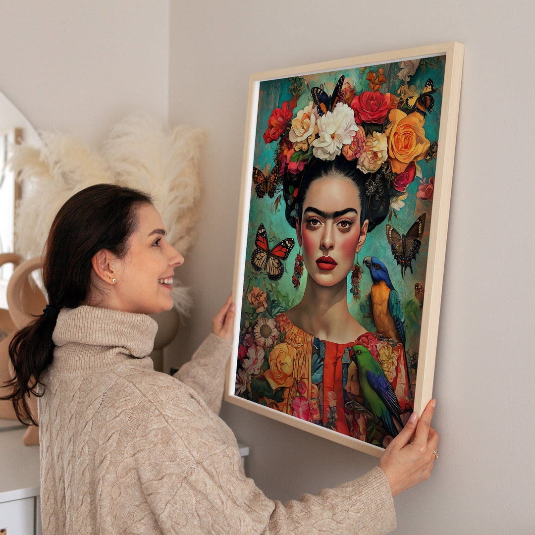 Frida Kahlo Butterfly Dreams Wall Art Print,livingroom,timber border