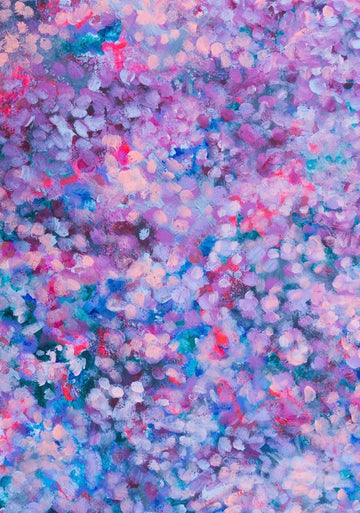 Colorful confetti pattern with pink, blue, and purple hues. framed
