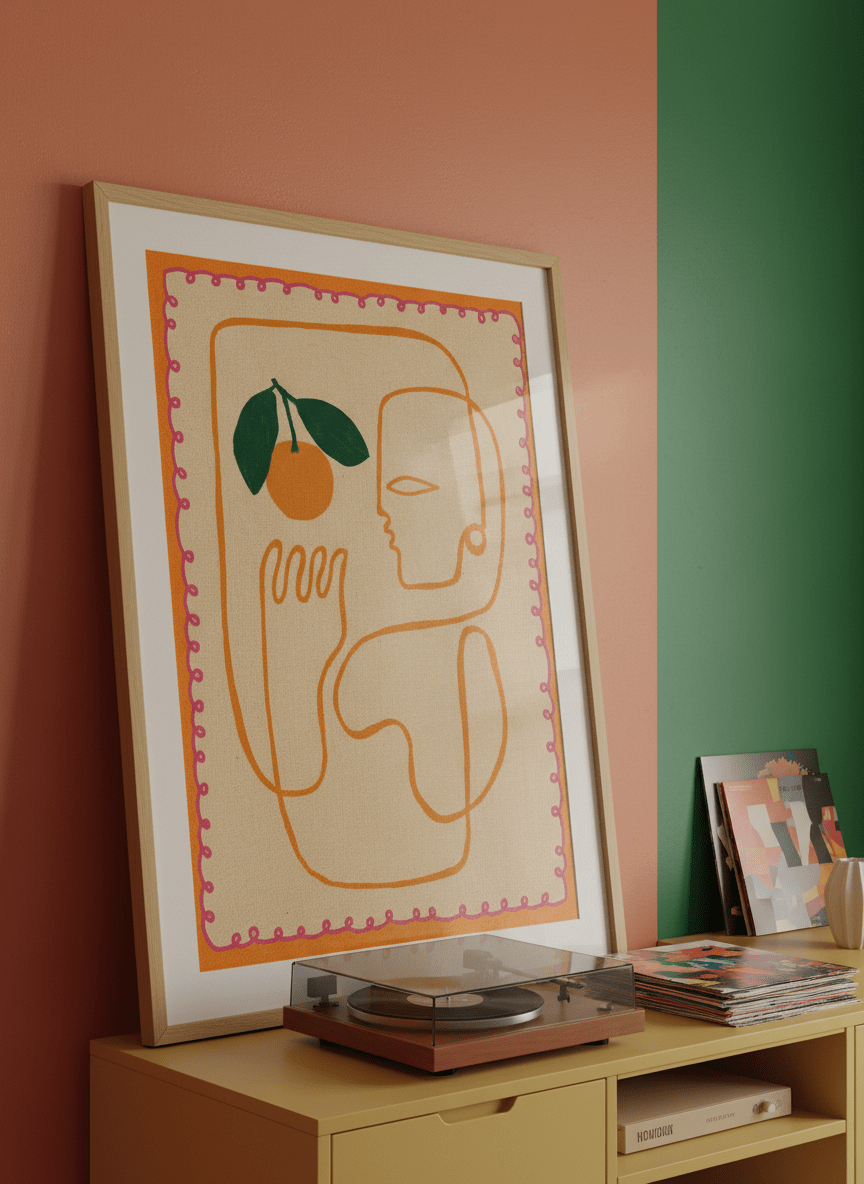 Bold wall art styled in a colourful, eclectic modern home