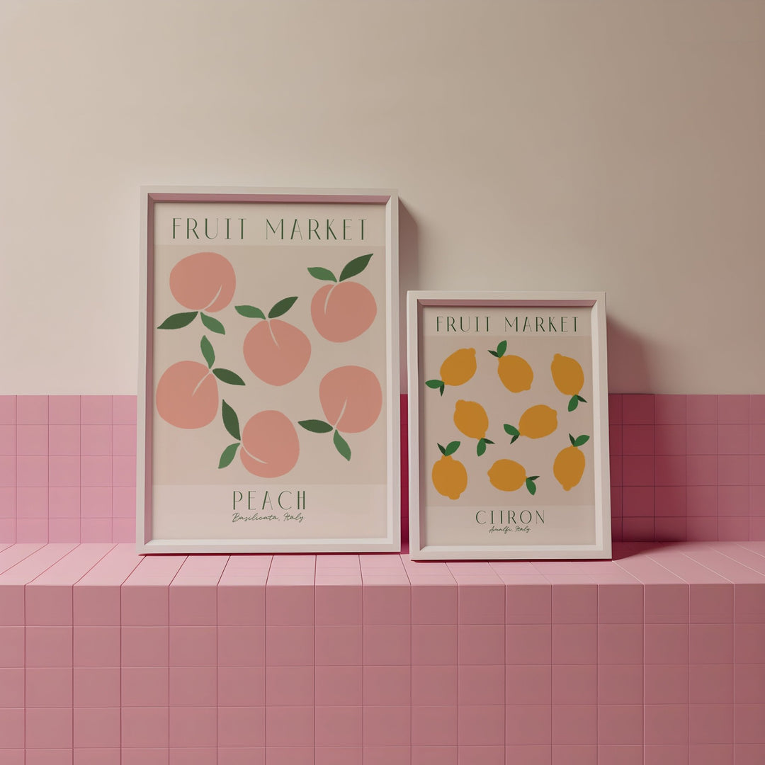 Fruit Market Lemon & Peach Set of 2 Wall Art,gallery wall,white border