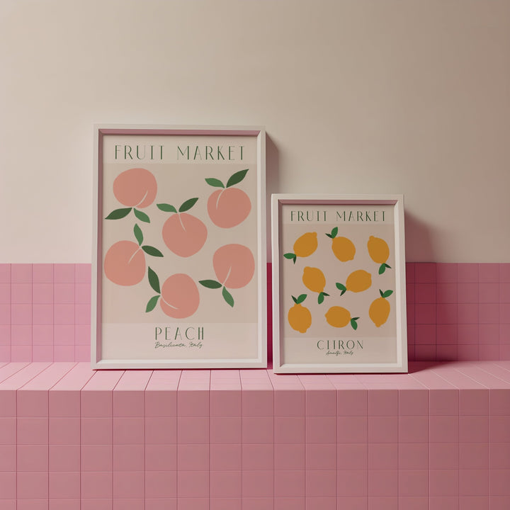 Fruit Market Lemon & Peach Set of 2 Wall Art,gallery wall,white border