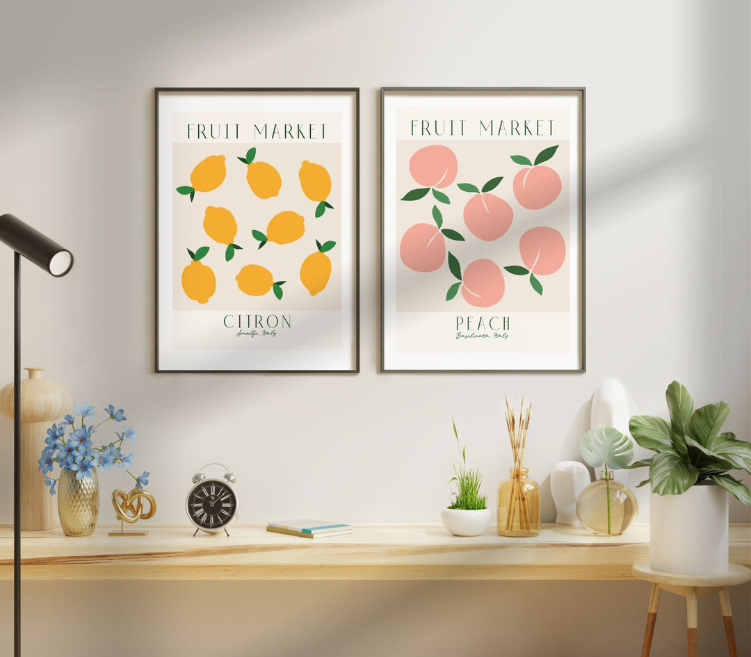 Fruit Market Lemon & Peach Set of 2 Wall Art wall - art - picture - poster