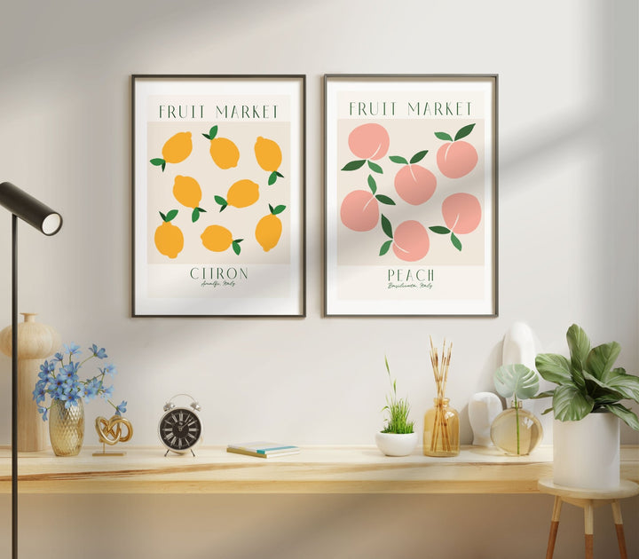 Fruit Market Lemon & Peach Set of 2 Wall Art wall - art - picture - poster