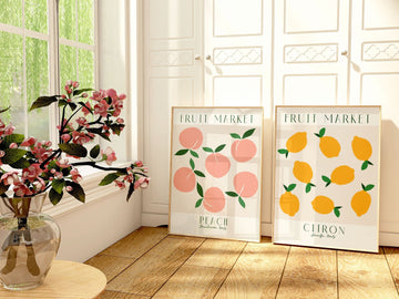 Fruit Market Lemon & Peach Set of 2 Wall Art,gallery wall,timber border