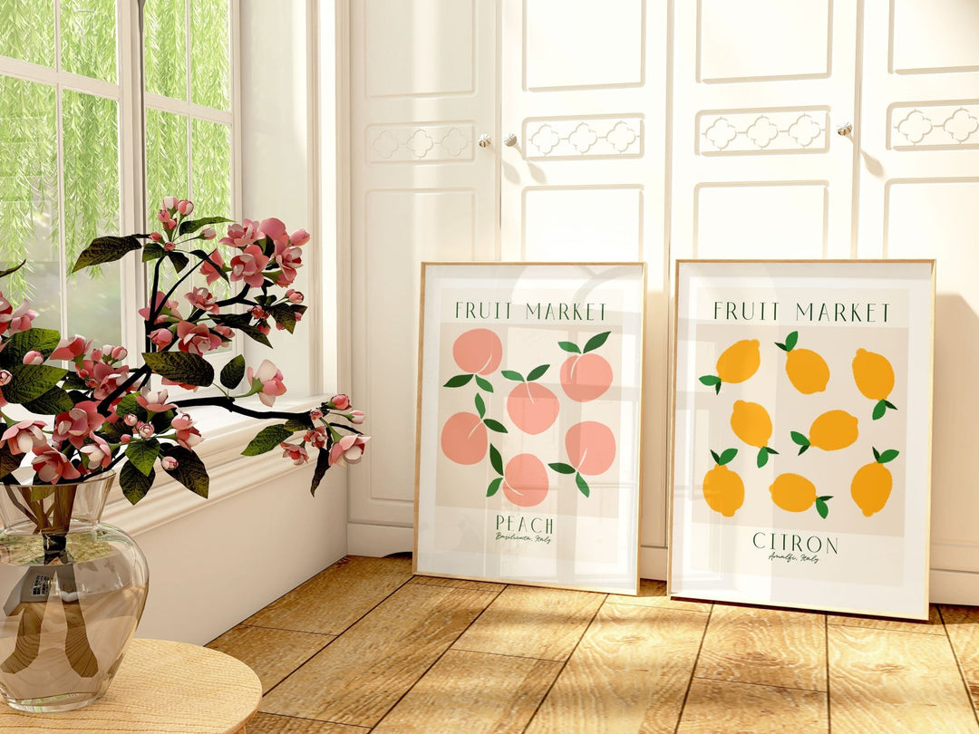 Fruit Market Lemon & Peach Set of 2 Wall Art wall - art - picture - poster