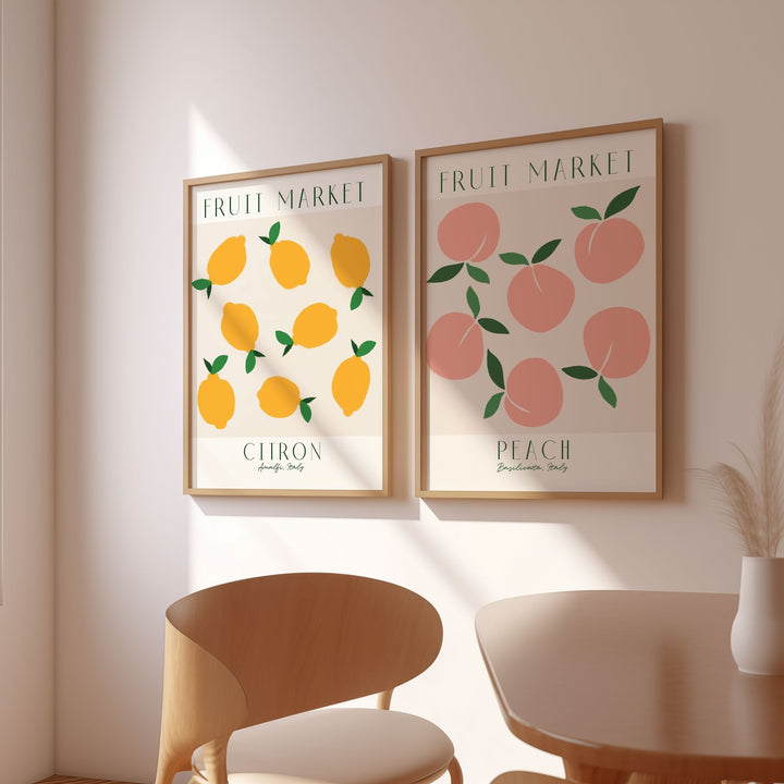Fruit Market Lemon & Peach Set of 2 Wall Art,gallery wall,timber border
