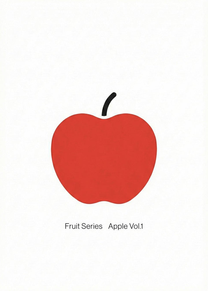 Red apple illustration with 'Fruit Series Apple Vol.1' text on a white background frame