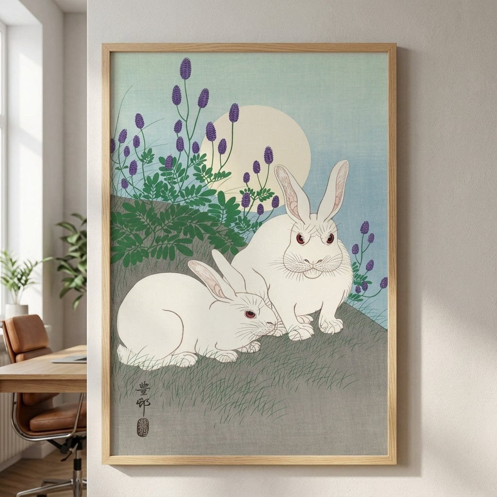 Full Moon Rabbits by Ohara Koson wall - art - picture - poster