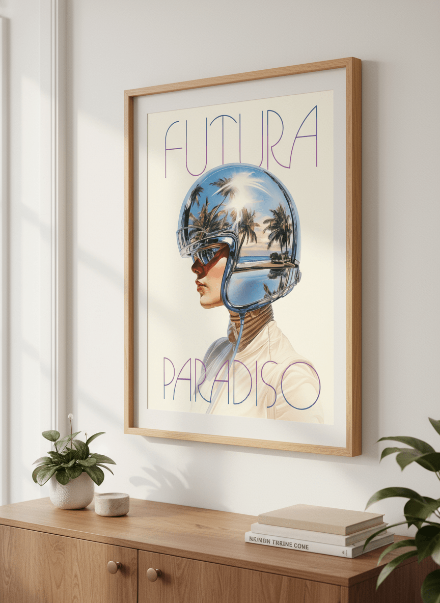 Modern wall art styled above a sofa in a neutral living room