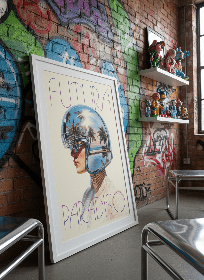 Bold wall art styled in a colourful, eclectic modern home