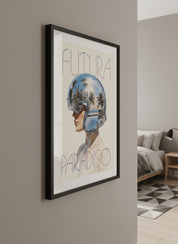 Minimalist artwork displayed in a calm, light-filled bedroom interior