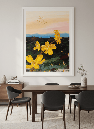 Monumental artwork centred on a feature wall in a luxe interior