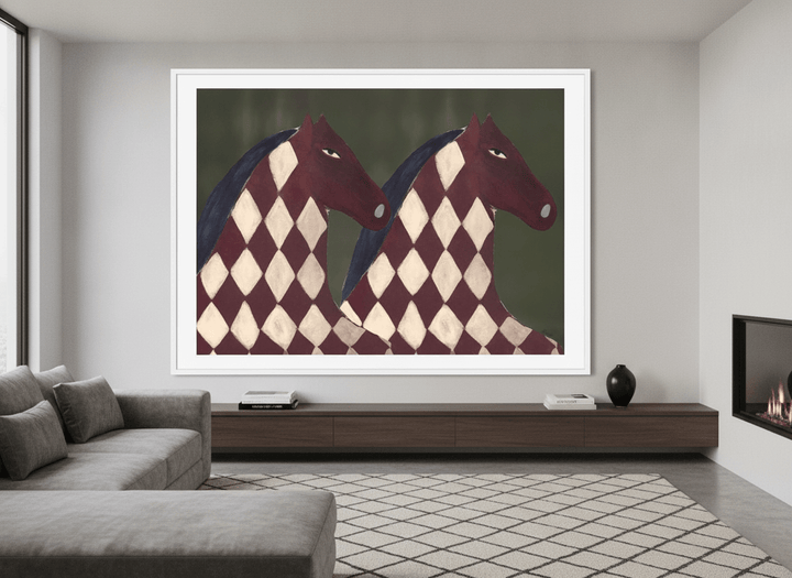 Monumental artwork centred on a feature wall in a luxe interior