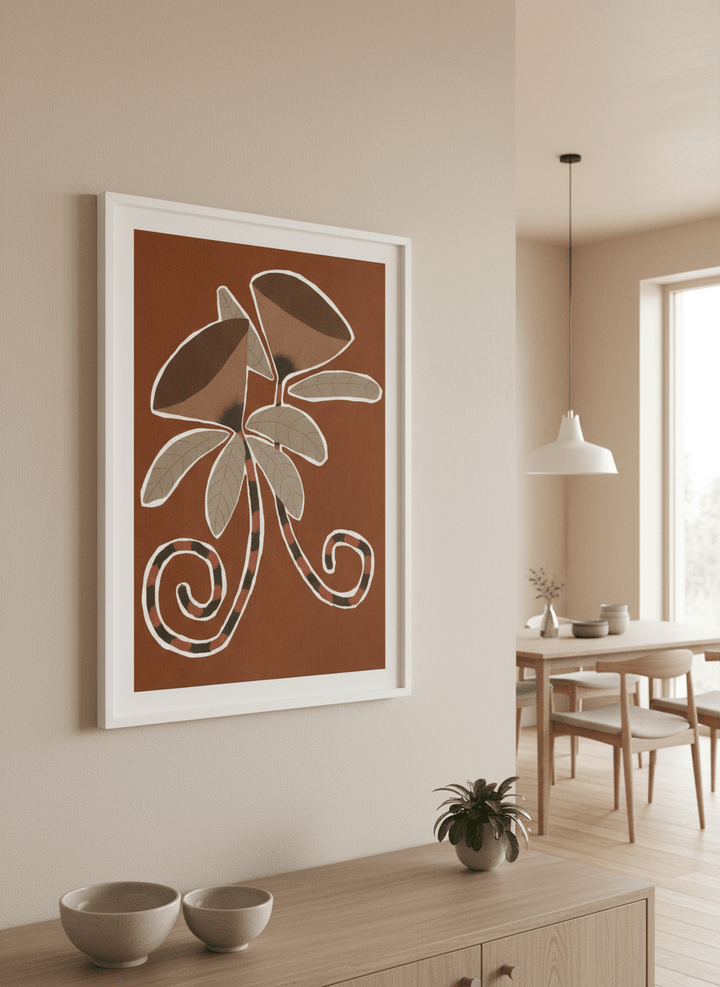Wall art styled above a dining table in a contemporary home