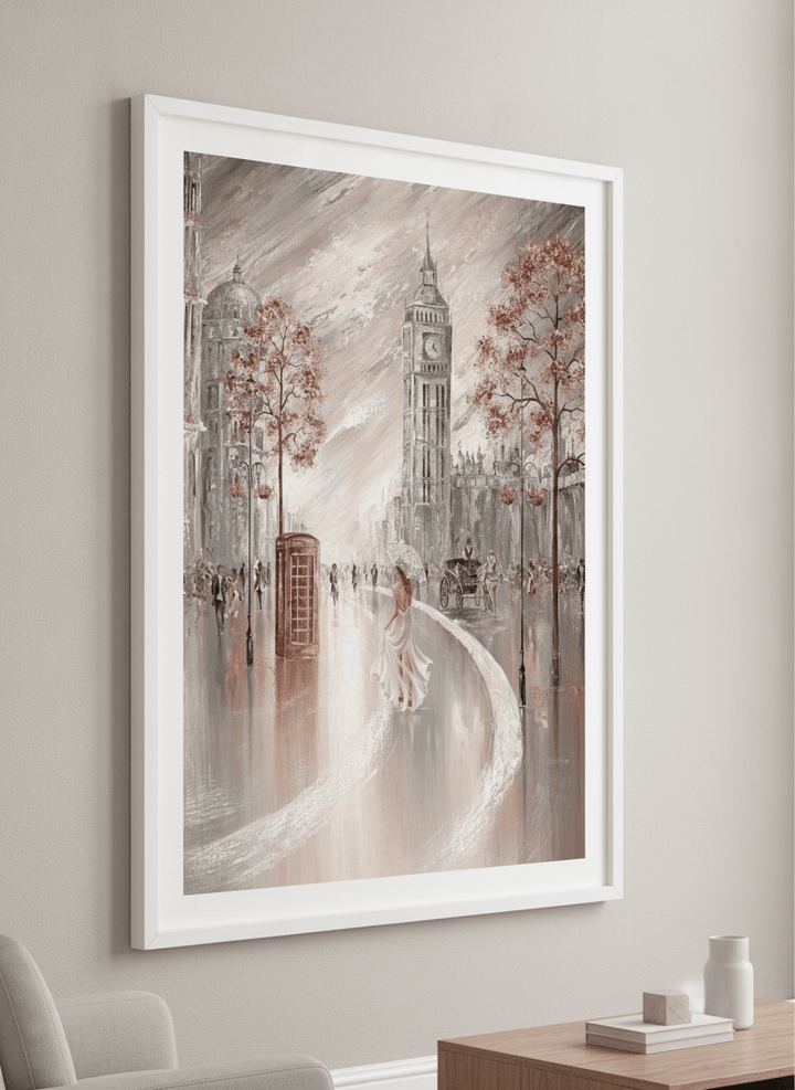 Modern wall art styled above a sofa in a neutral living room