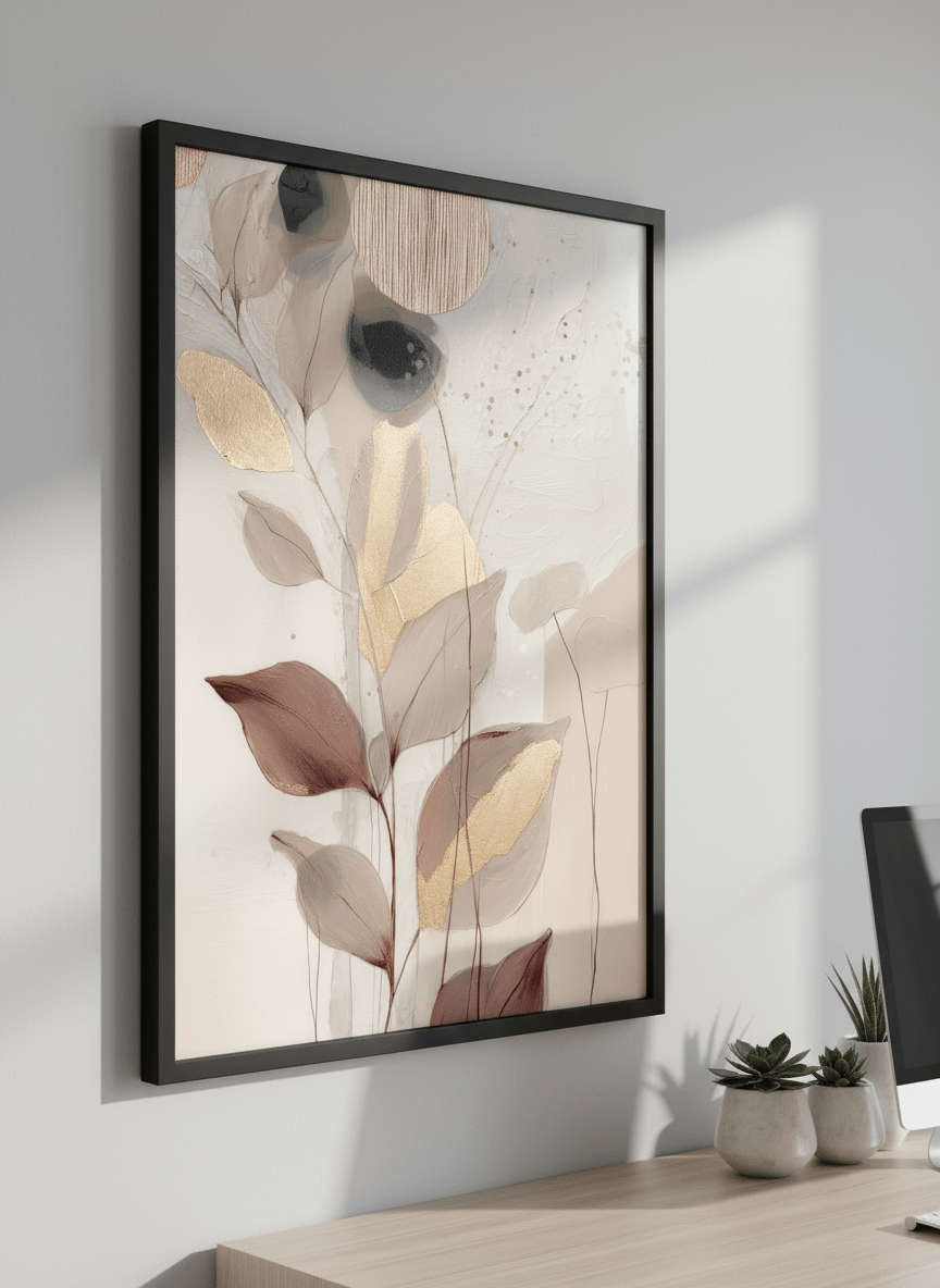 Contemporary wall art featured in a bright modern office workspace