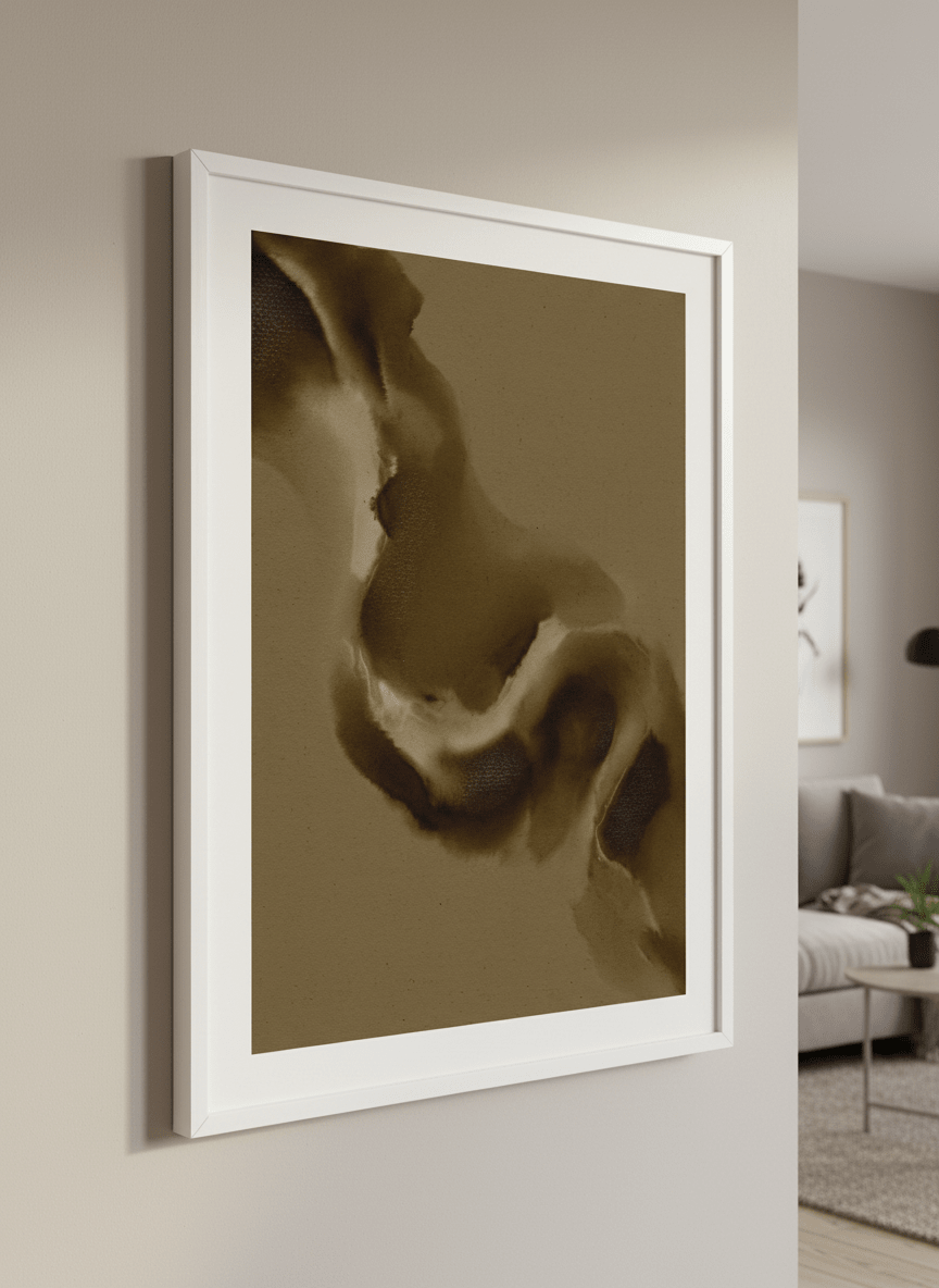Modern wall art styled above a sofa in a neutral living room