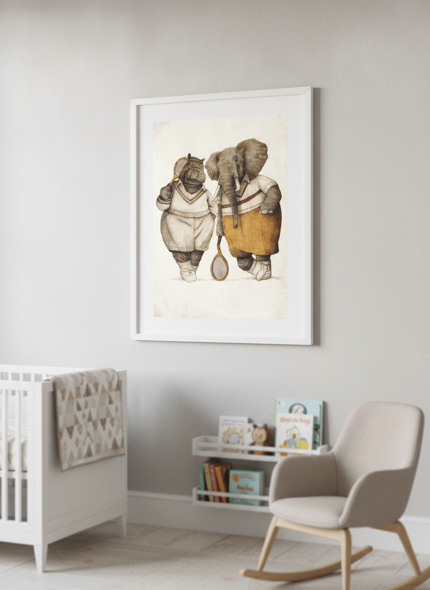 Soft neutral wall art styled in a serene nursery with pastel tones