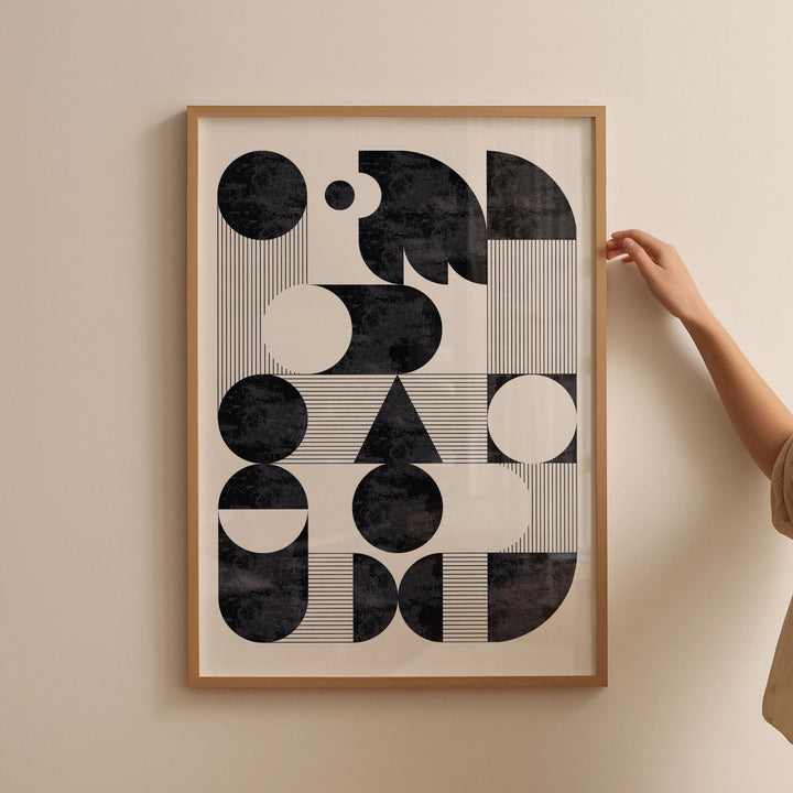 Large timber print poster black and white geometric scandi nordic