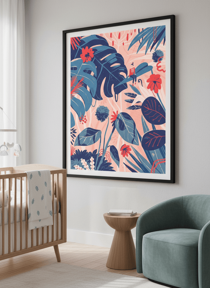 Soft neutral wall art styled in a serene nursery with pastel tones