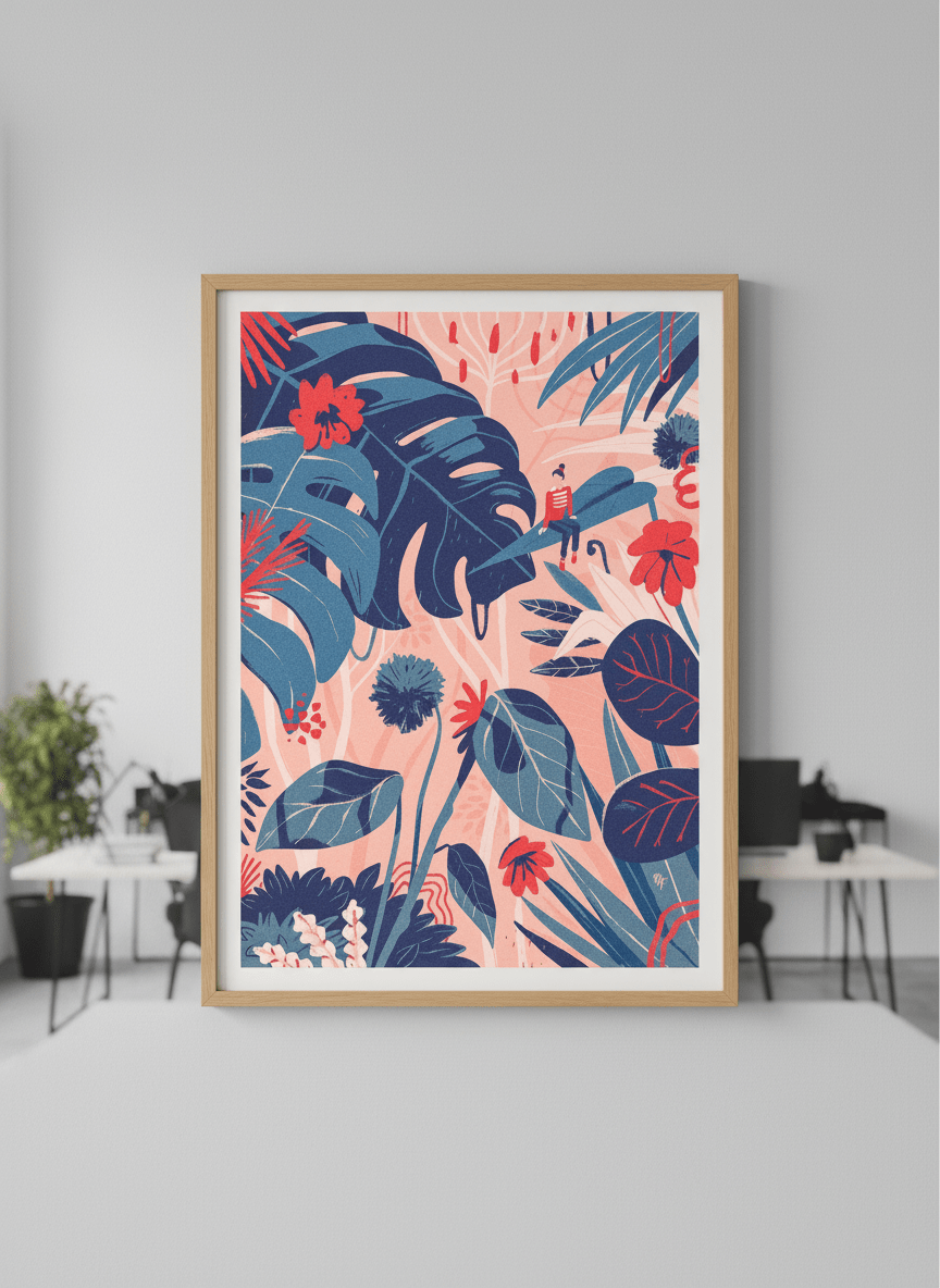 Contemporary wall art featured in a bright modern office workspace