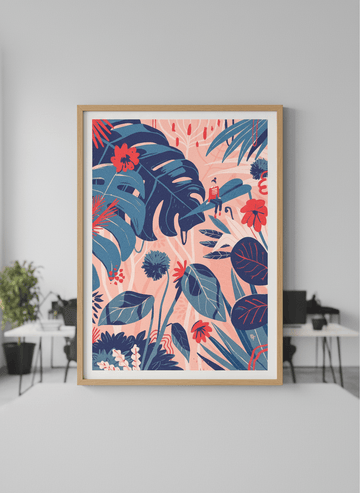 Contemporary wall art featured in a bright modern office workspace
