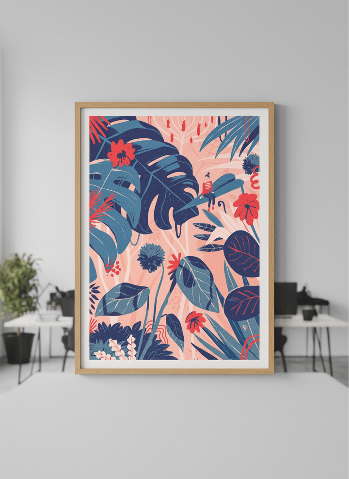Contemporary wall art featured in a bright modern office workspace