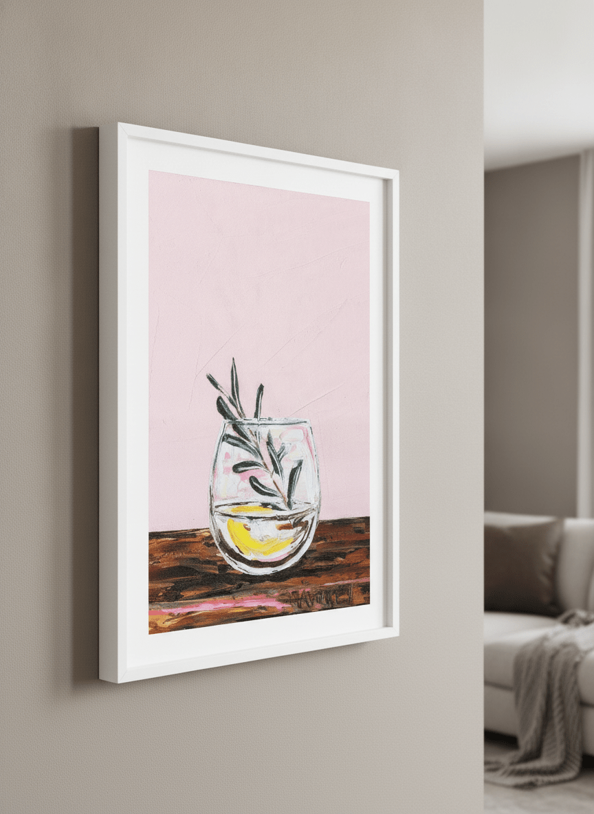 Modern wall art styled above a sofa in a neutral living room