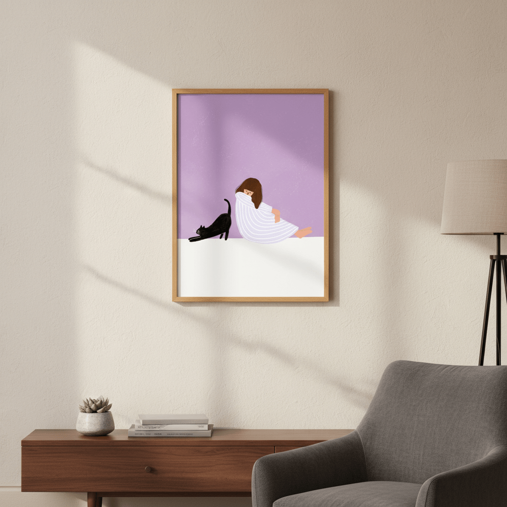 Girl and Cat by Bea Muller wall - art - picture - poster