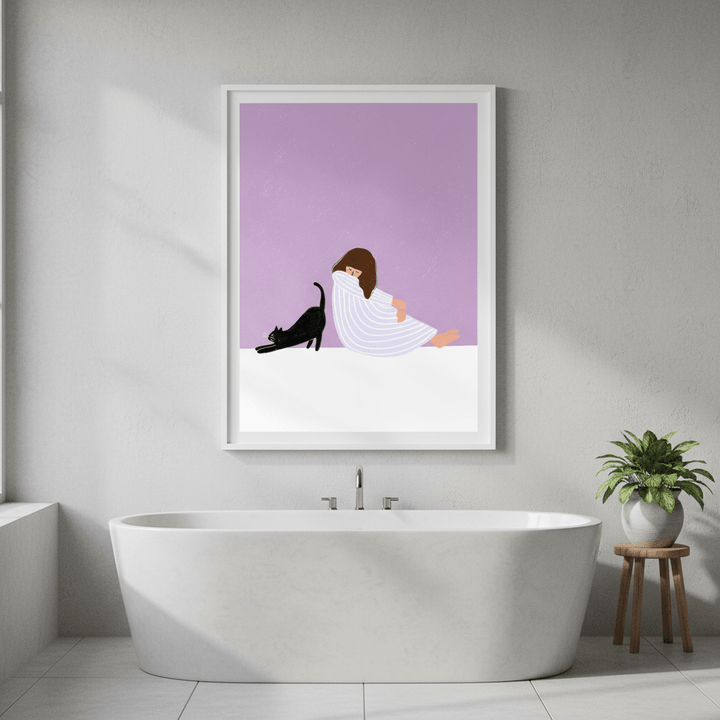 Girl and Cat by Bea Muller wall - art - picture - poster