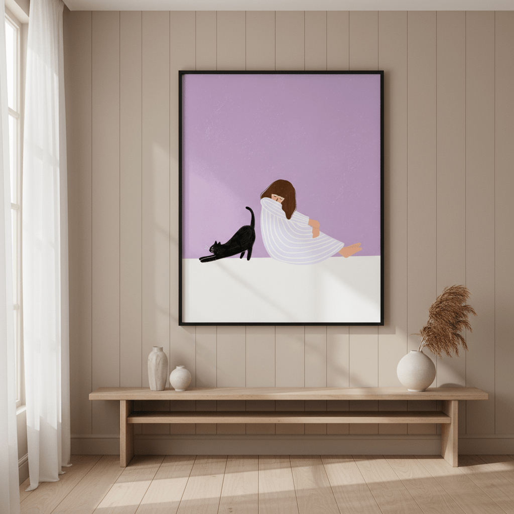 Girl and Cat by Bea Muller wall - art - picture - poster