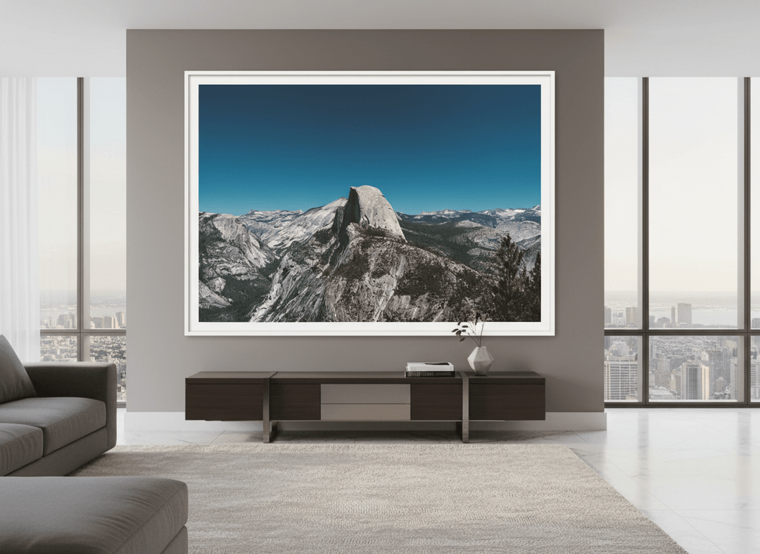 Monumental artwork centred on a feature wall in a luxe interior