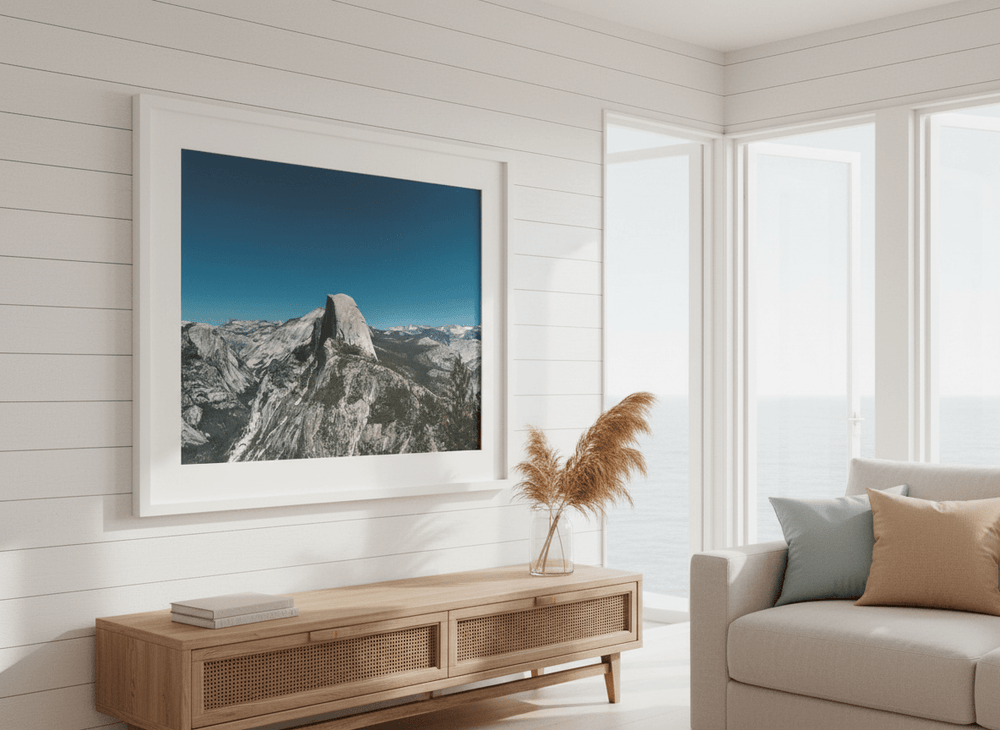 Neutral wall art displayed in a sunny coastal beach house