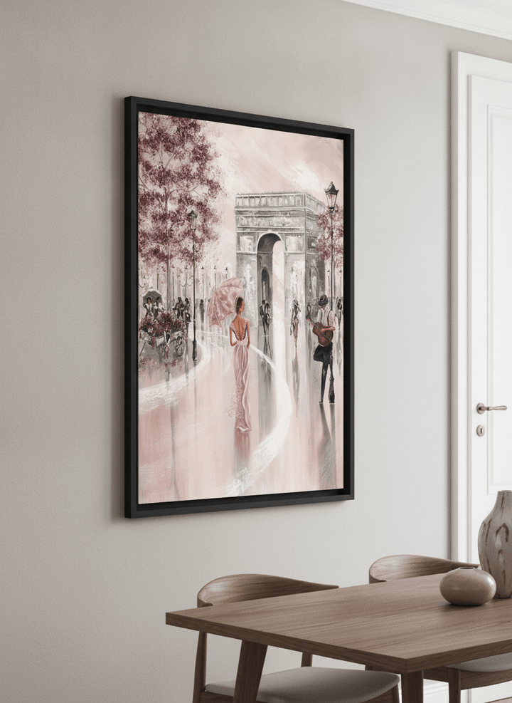Wall art styled above a dining table in a contemporary home
