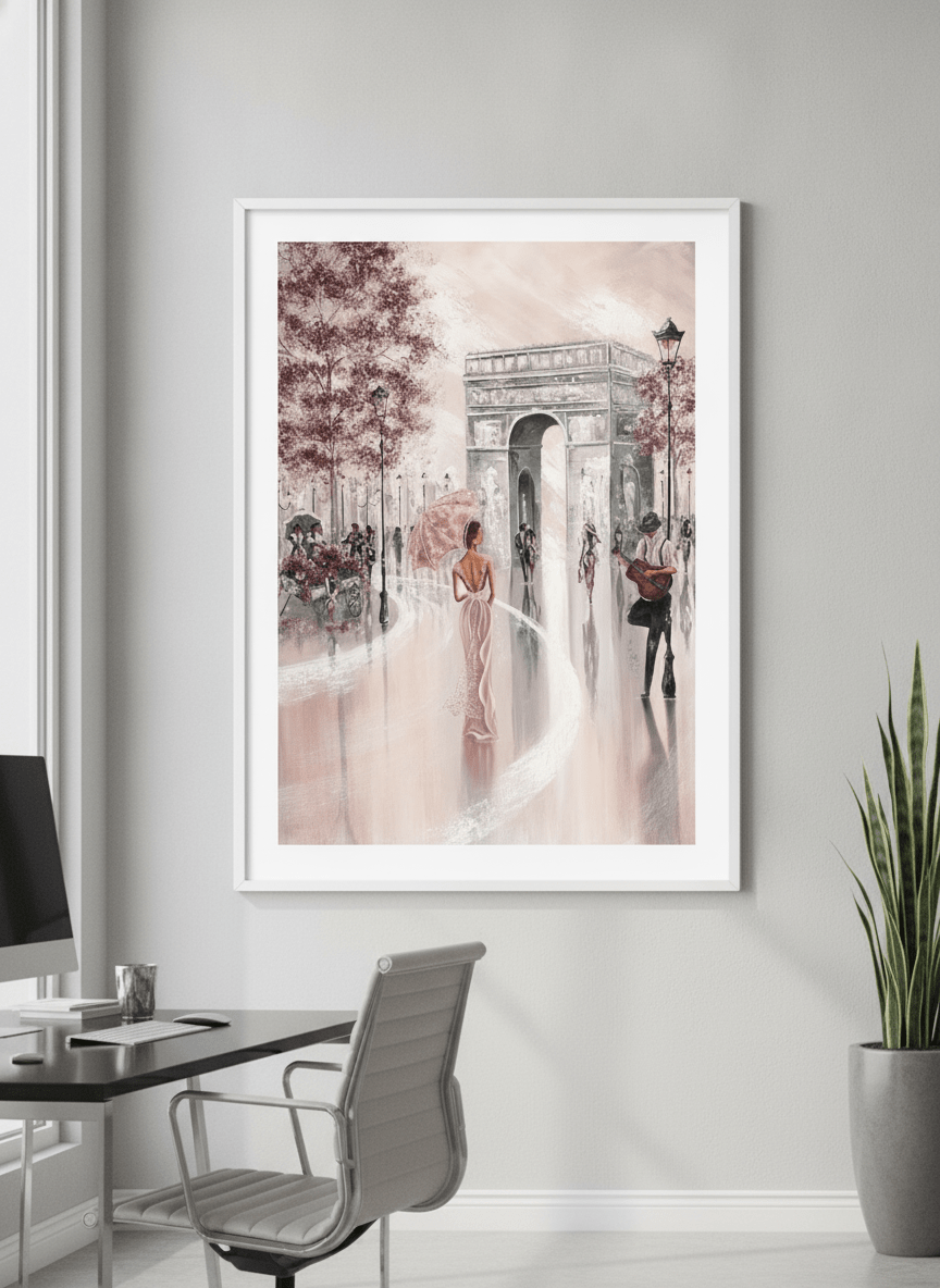 Contemporary wall art featured in a bright modern office workspace