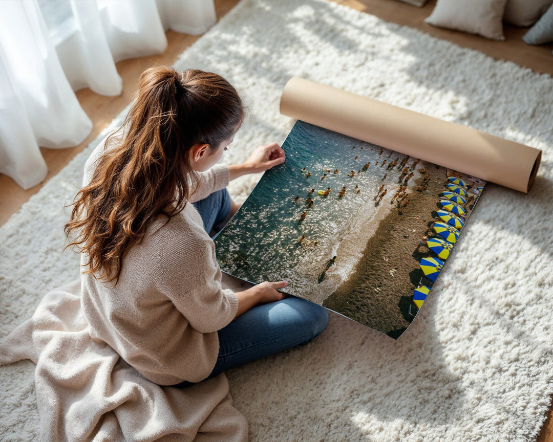 unrolling of photo on rug