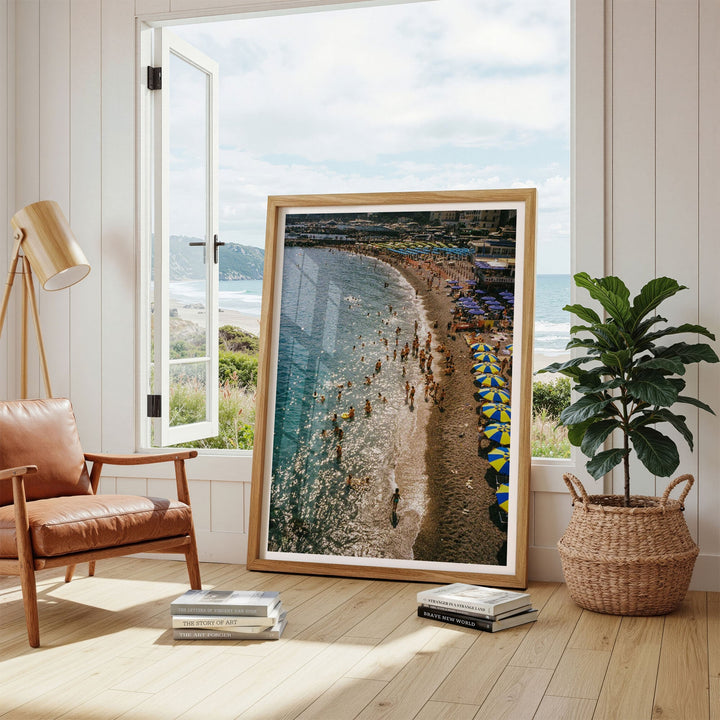 photo of beach on floor leaning on window