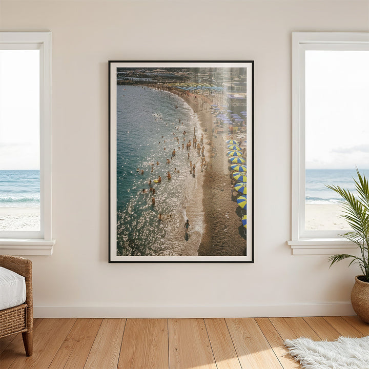 photo of beach in between windows