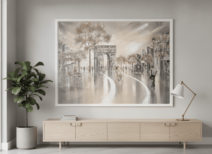 Contemporary wall art featured in a bright modern office workspace
