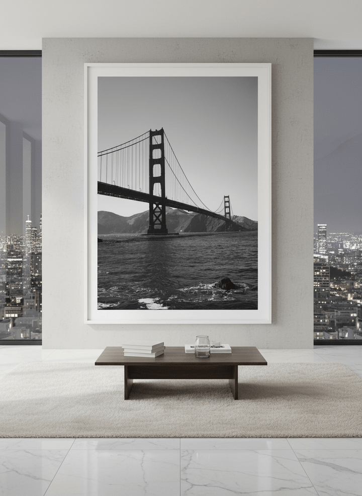 Monumental artwork centred on a feature wall in a luxe interior