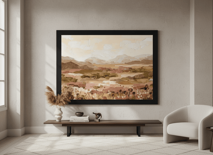 Monumental artwork centred on a feature wall in a luxe interior