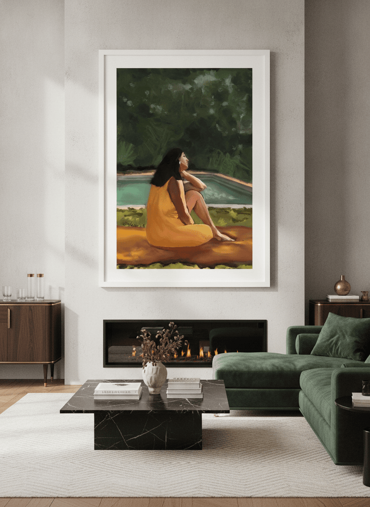Monumental artwork centred on a feature wall in a luxe interior