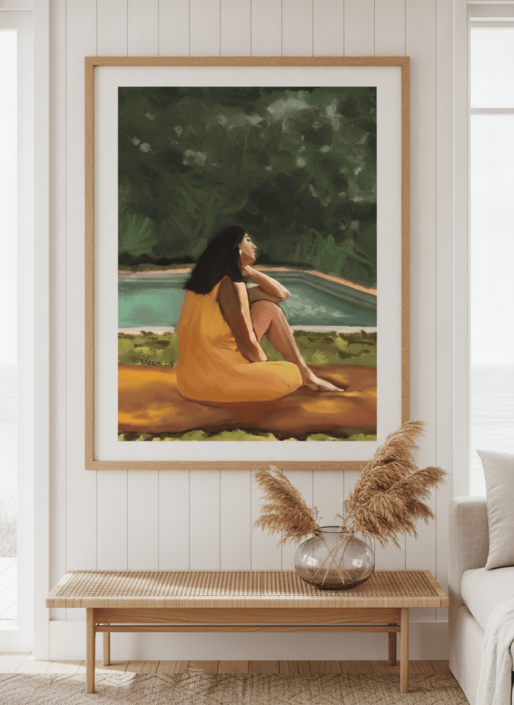 Neutral wall art displayed in a sunny coastal beach house