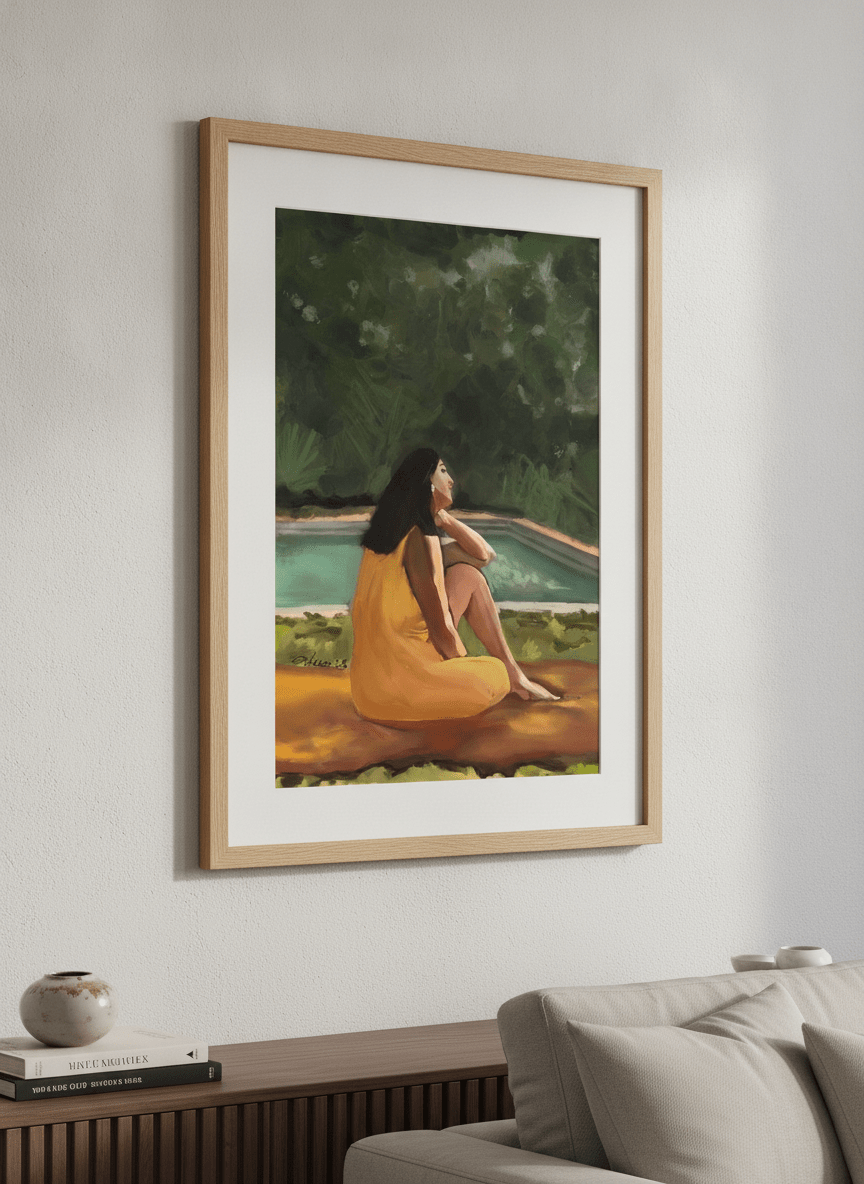 Modern wall art styled above a sofa in a neutral living room