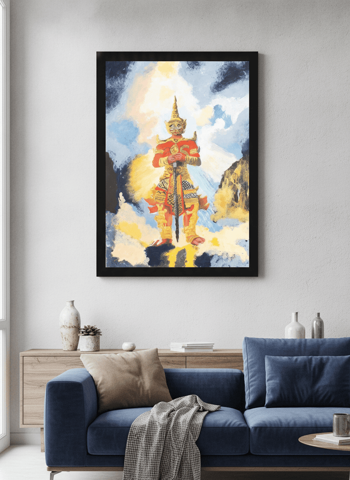 Modern wall art styled above a sofa in a neutral living room