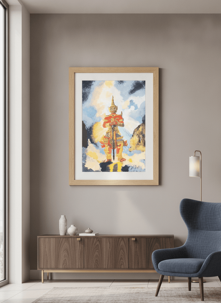 Modern wall art styled above a sofa in a neutral living room
