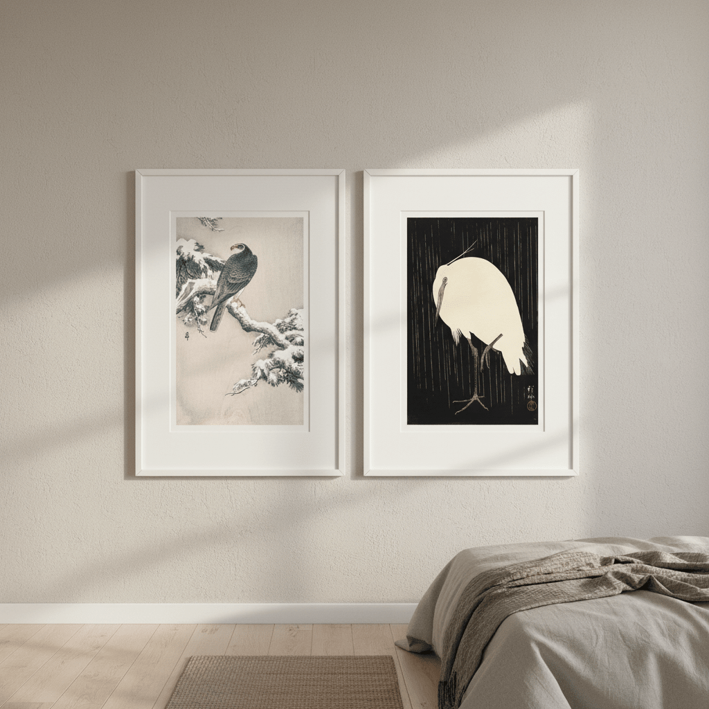Goshawk and White Heron Duo by Ohara Koson wall - art - picture - poster