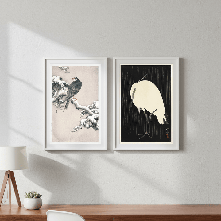 Goshawk and White Heron Duo by Ohara Koson wall - art - picture - poster