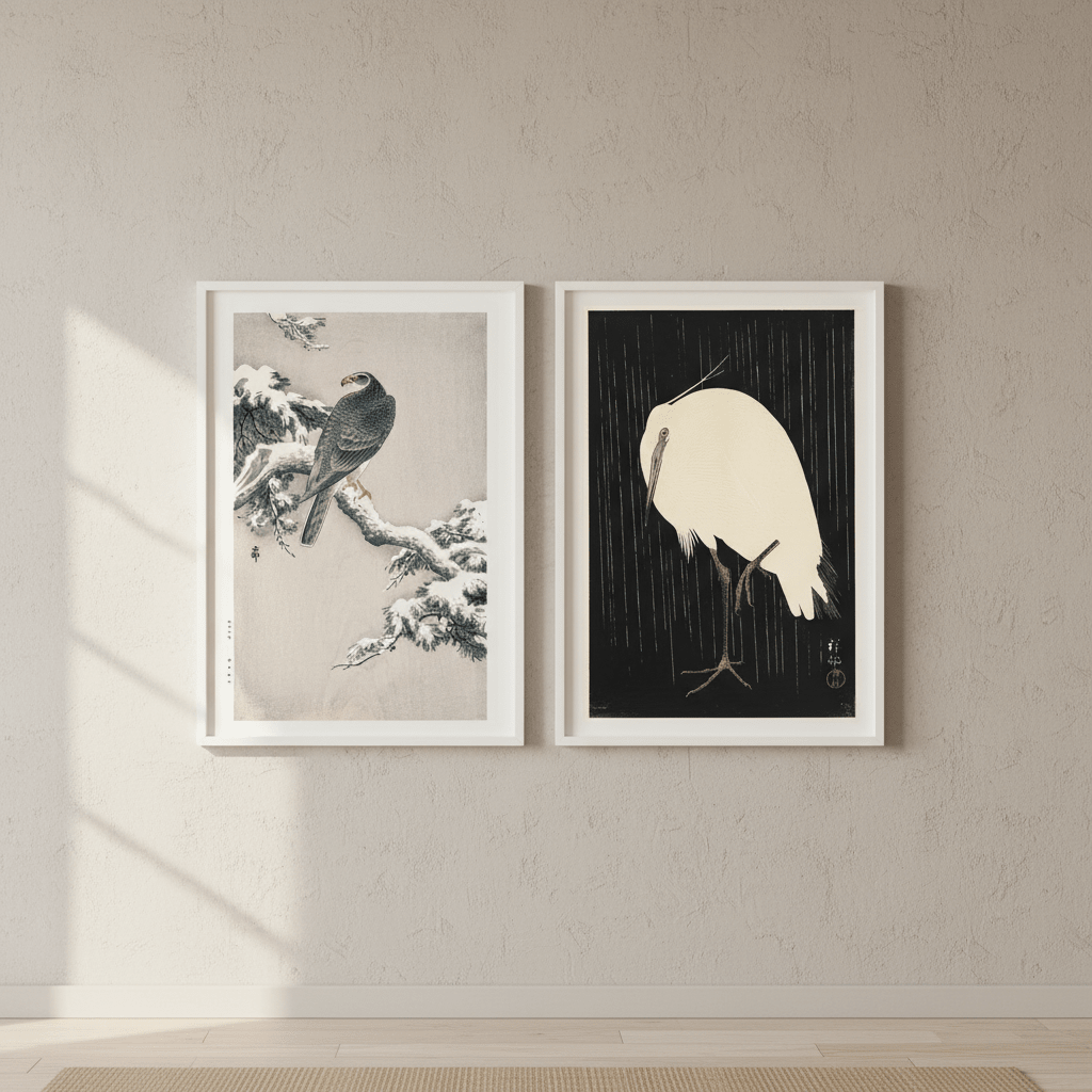 Goshawk and White Heron Duo by Ohara Koson wall - art - picture - poster