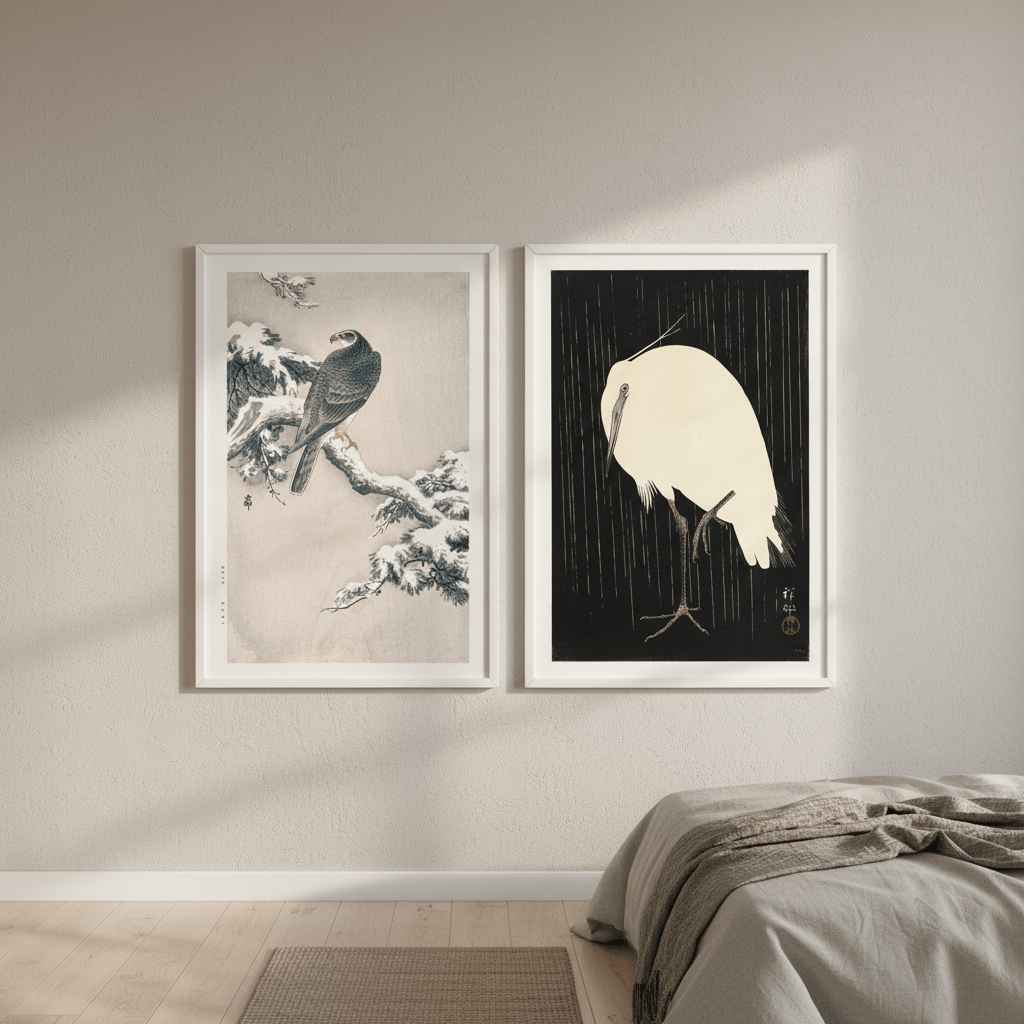 Goshawk and White Heron Duo by Ohara Koson wall - art - picture - poster